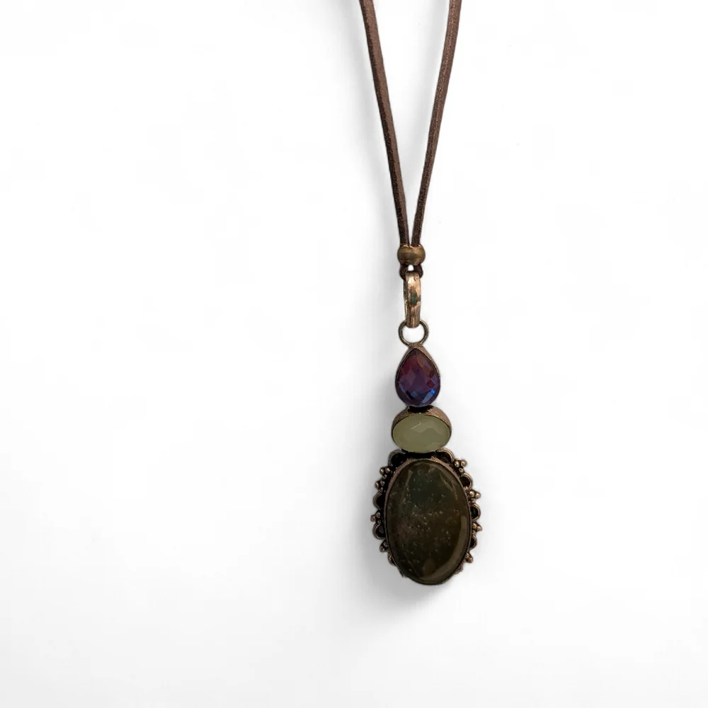 MOONSTONE Jasper Silver Pendent Necklace Vintage Handmade Artisan Jewelry